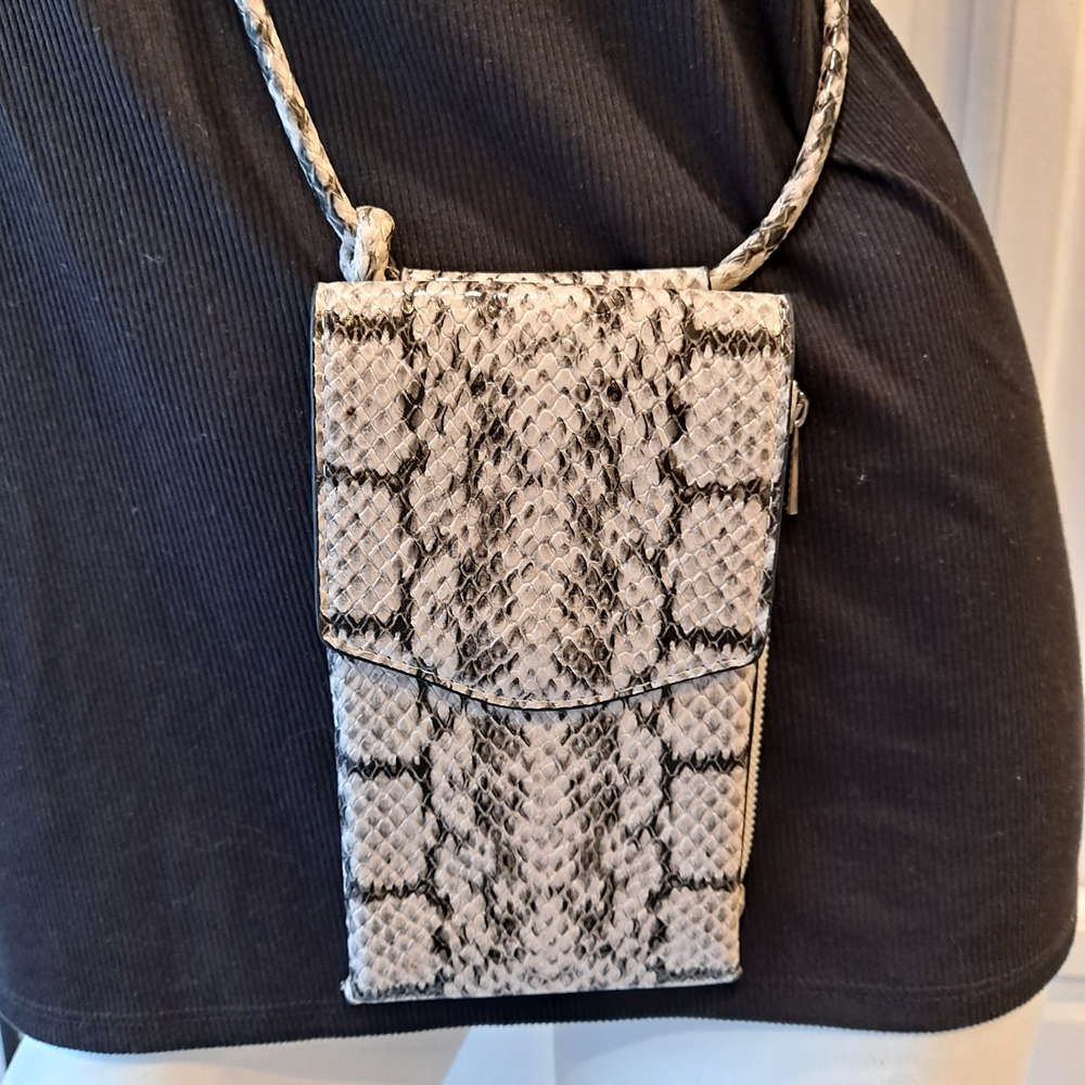 a new day Black and Cream Snakeskin Crossbody Phone Bag